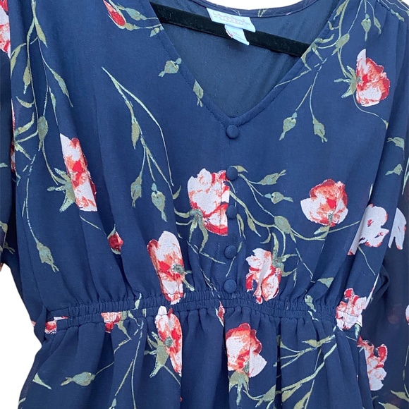 Isabel Maternity XL Extra Large Empire Floral Tie Back Top Navy Sheer Sleeves - Picture 8 of 8